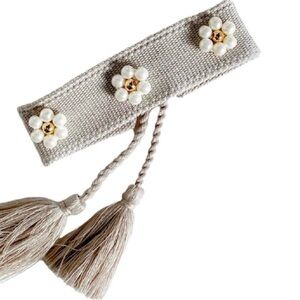 Beaded Pearl Flower Tassel Bracelet - Cream